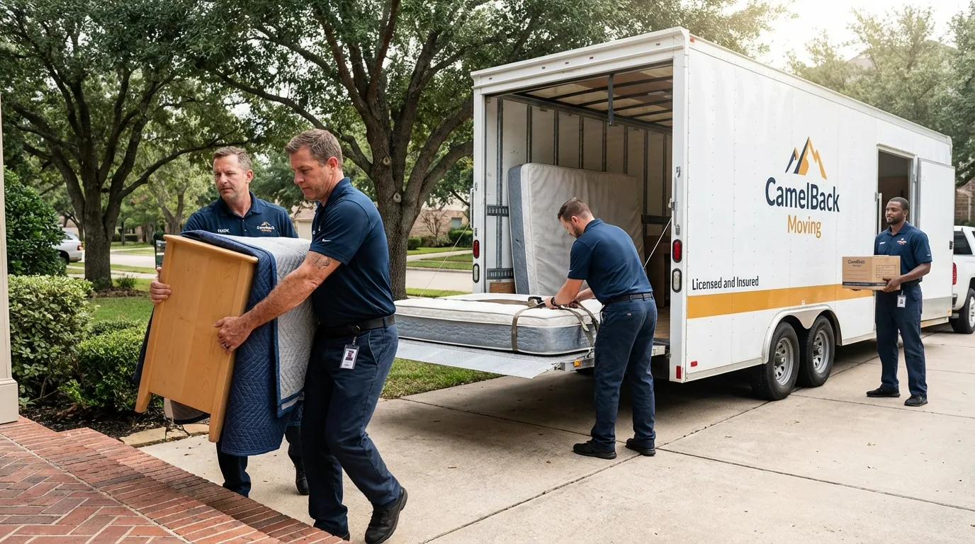 Crew loading residential truck for cross-state move from Tecumseh, NE